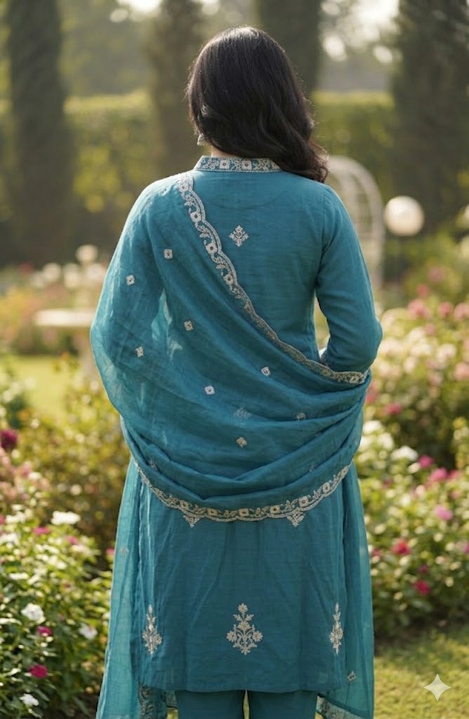 Teal Garden Embroidered Set