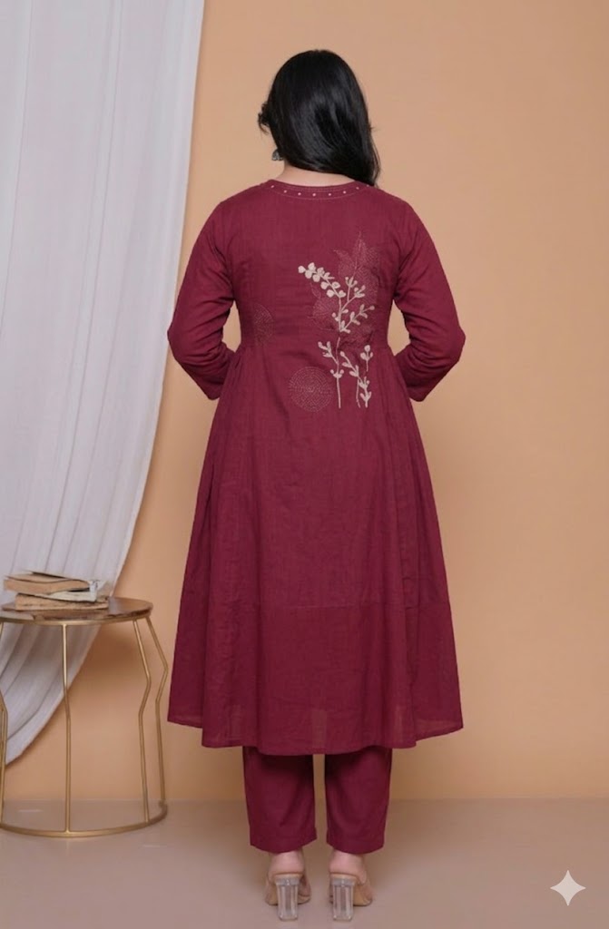 Deep Wine Embroidered Anarkali Set