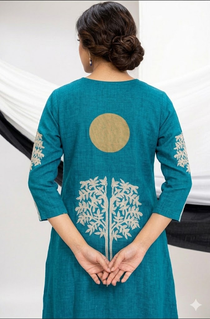 Teal Blue Printed Straight Kurti Set