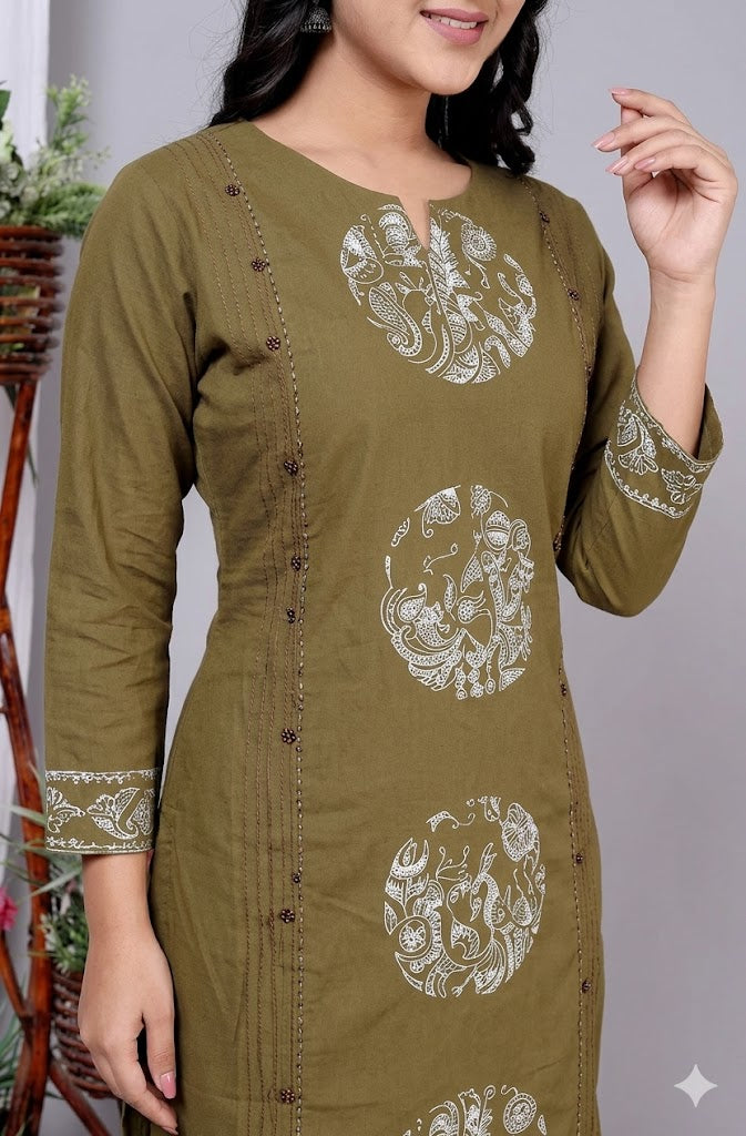 Olive Green Circular Motif Set