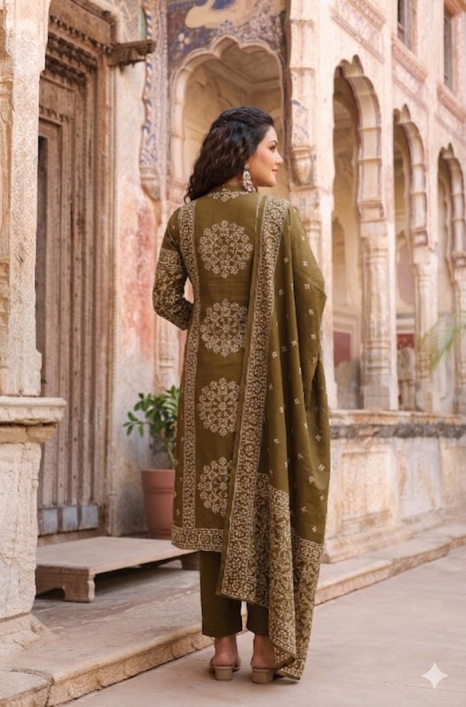 Mehendi Green Ethnic Mandala Print Set