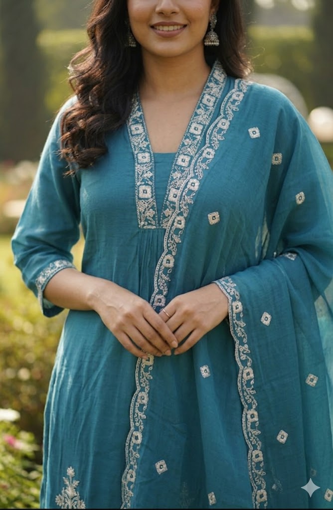 Teal Garden Embroidered Set