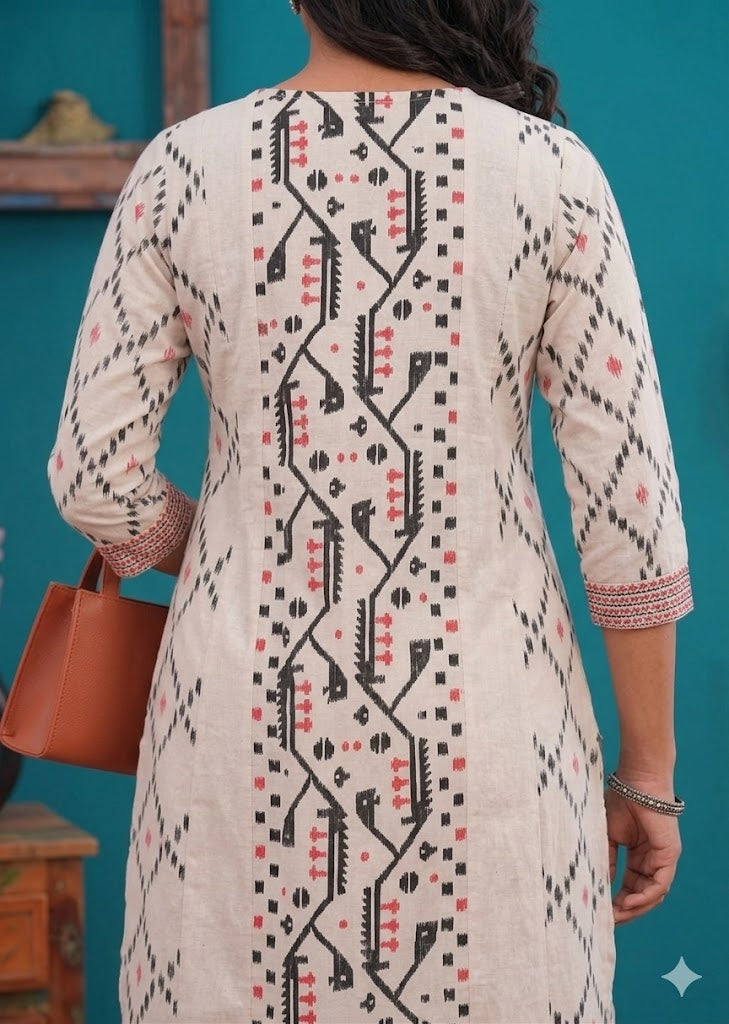 Modern Ikat Print Fusion Kurta Set