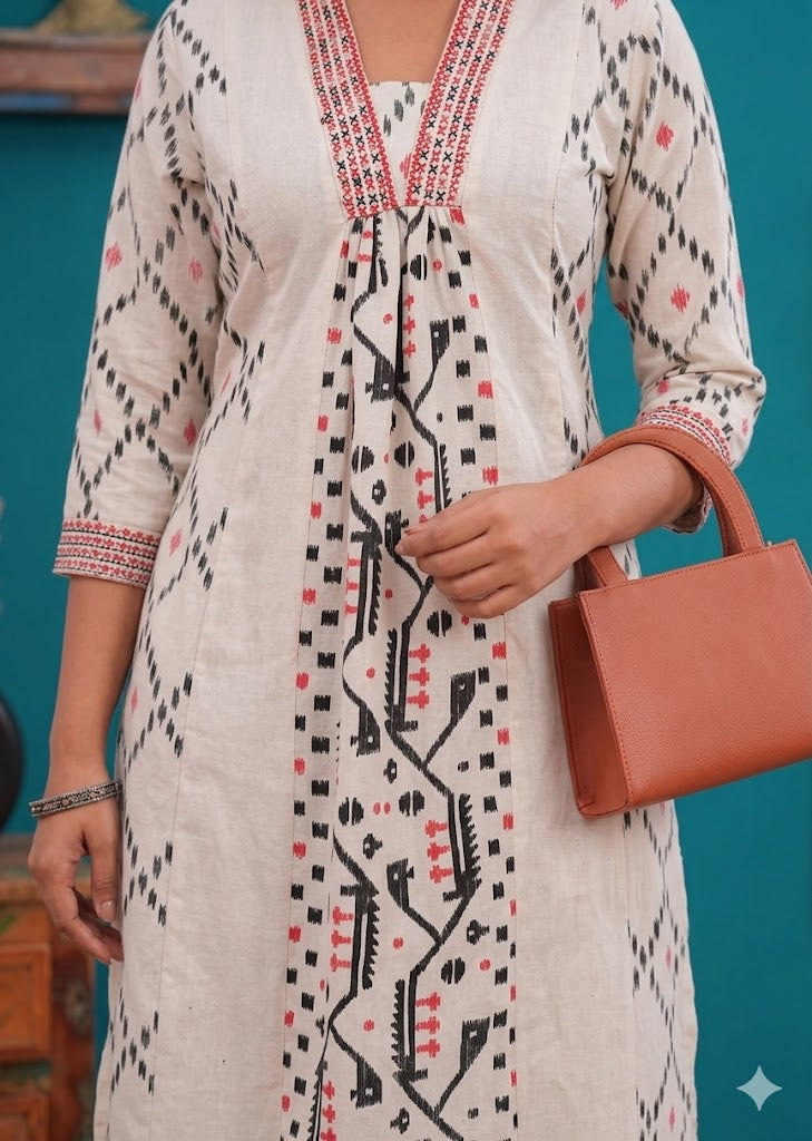 Modern Ikat Print Fusion Kurta Set