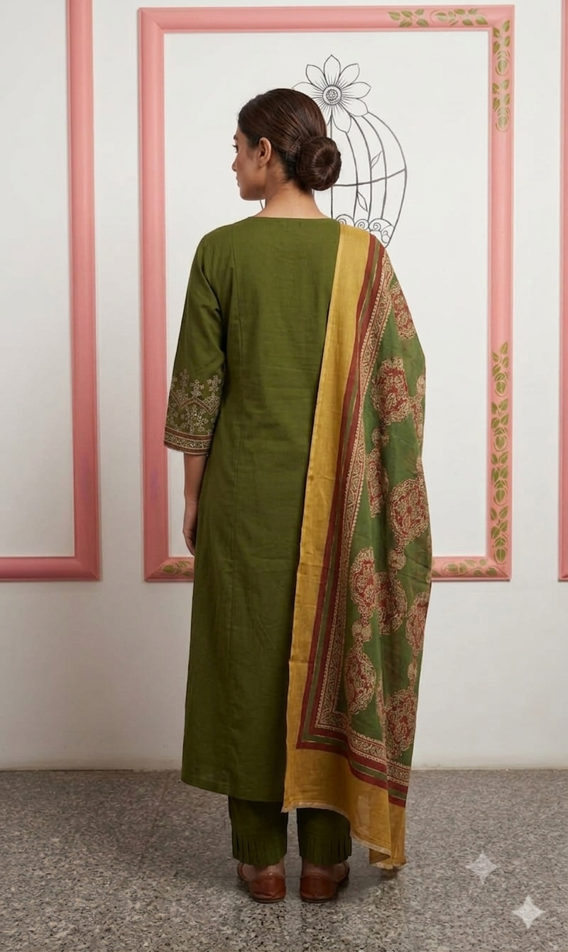 Prussian Green Slub Cotton Straight Kurta