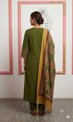 Prussian Green Slub Cotton Straight Kurta
