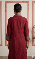 Crimson Maroon V-Neck A-Line Kurta Set