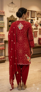 Crimson Red Bandhani-Print Straight Kurta