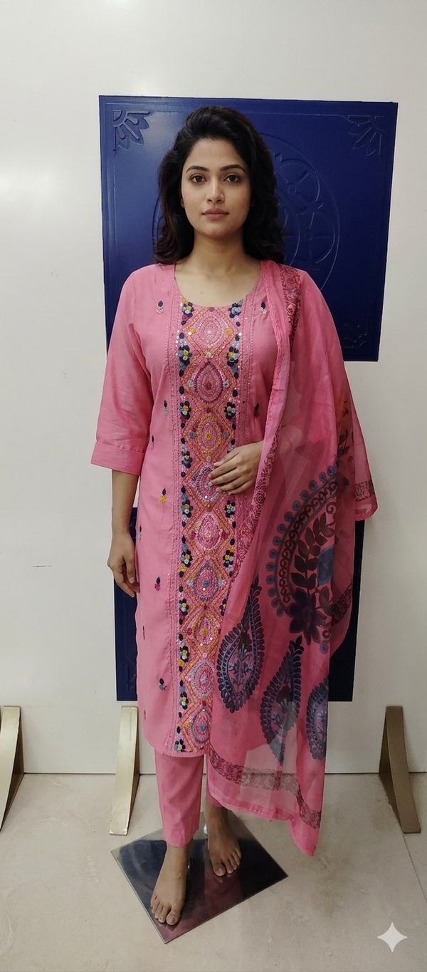 Pink Kurta with Intricate Central Back Embroidery Set