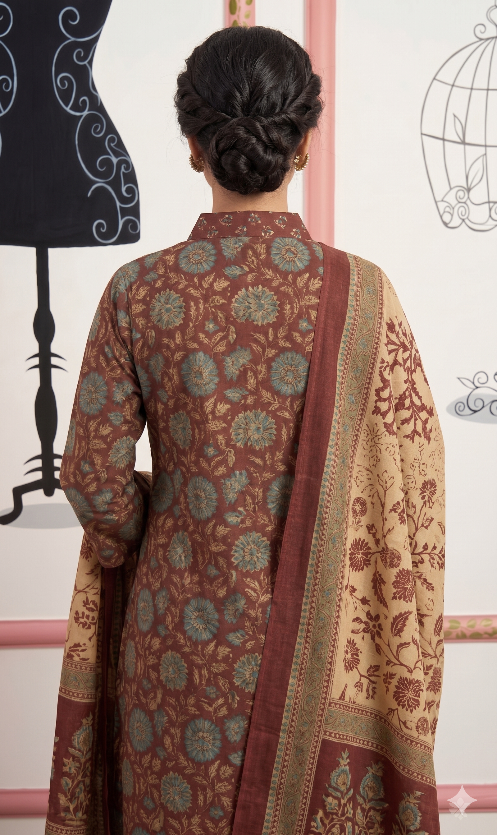 Rust Maroon Floral Kalamkari Kurta Set