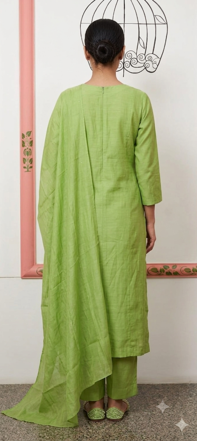 Pistachio Green Silk-Blend Straight Kurta