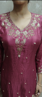Elegant Floral Embroidered Silk Kurta Sharara Set