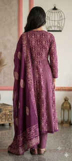 Wine Purple Angrakha-Style Flared Kurta