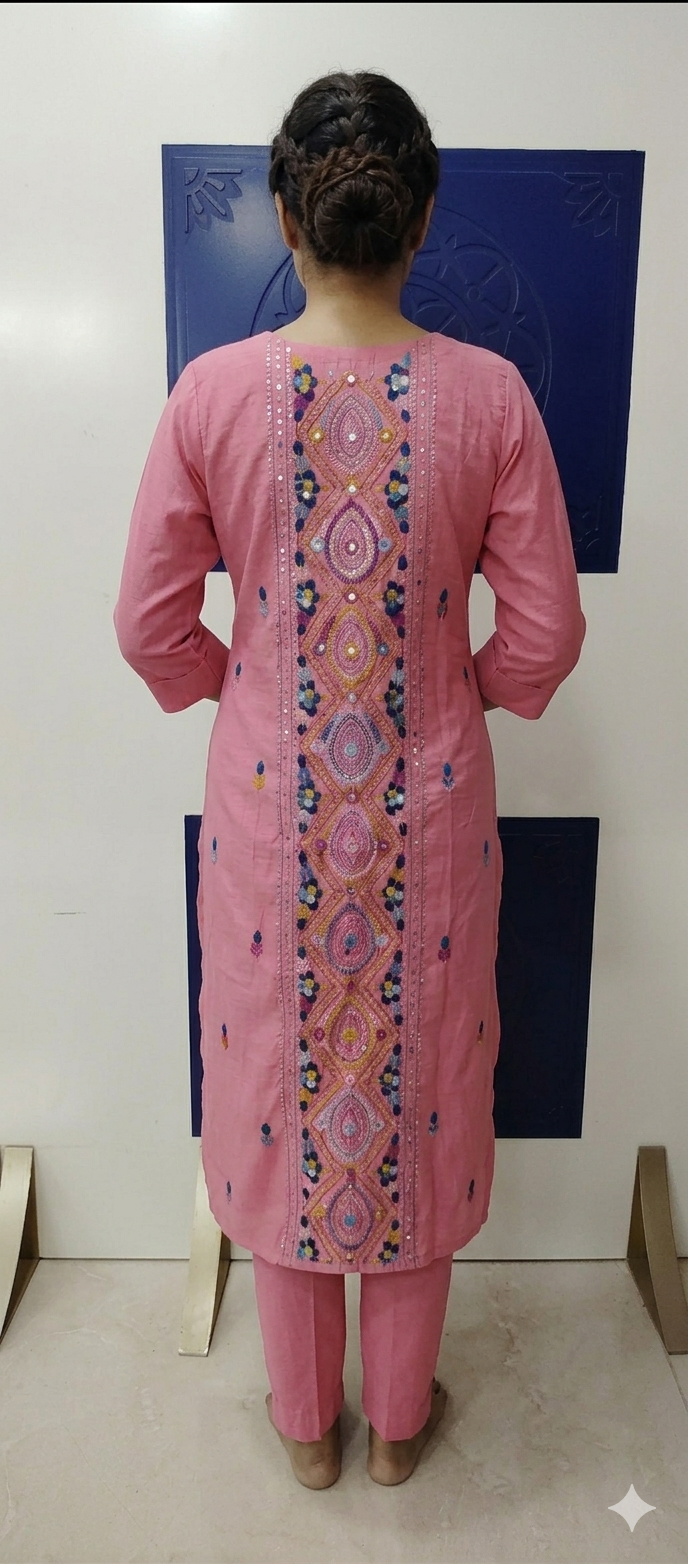 Pink Kurta with Intricate Central Back Embroidery Set