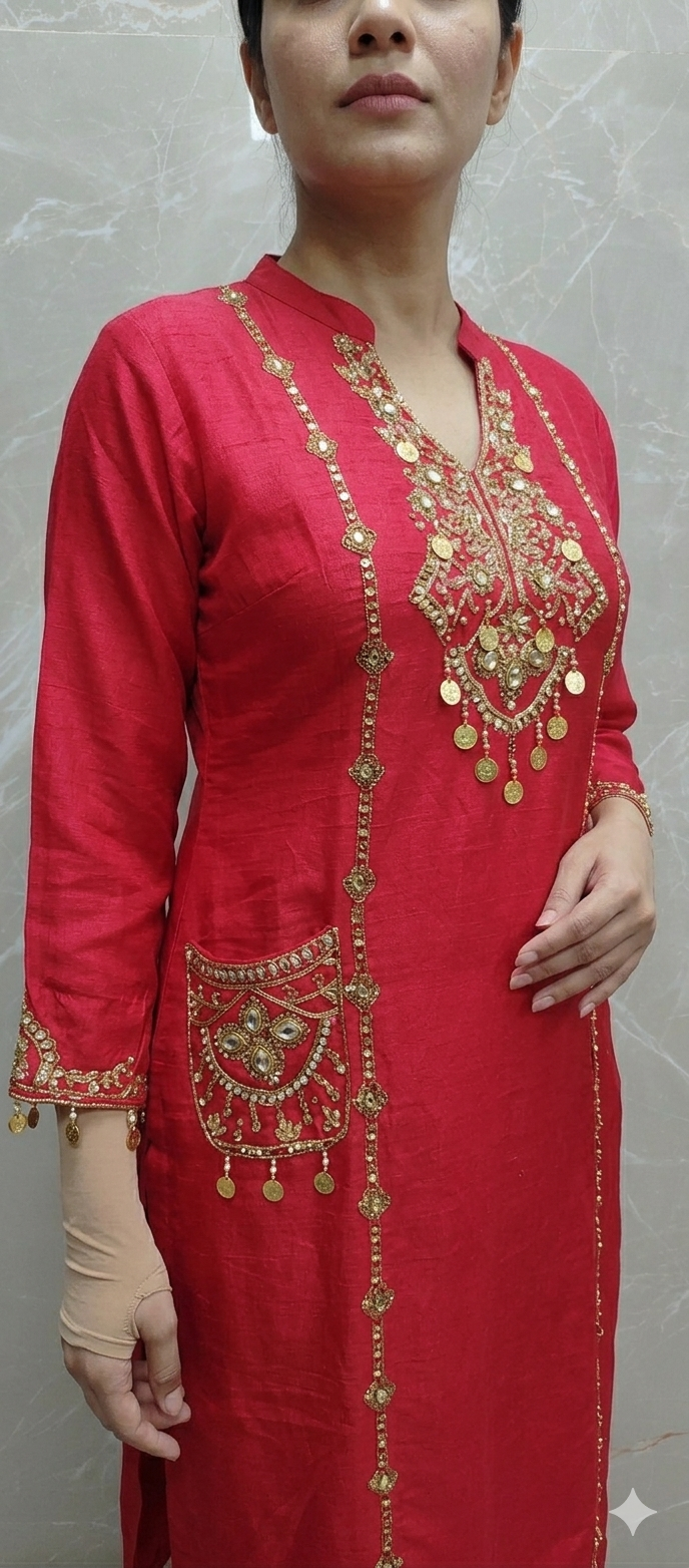 Elegant Red Silk Kurta Palazzo Set