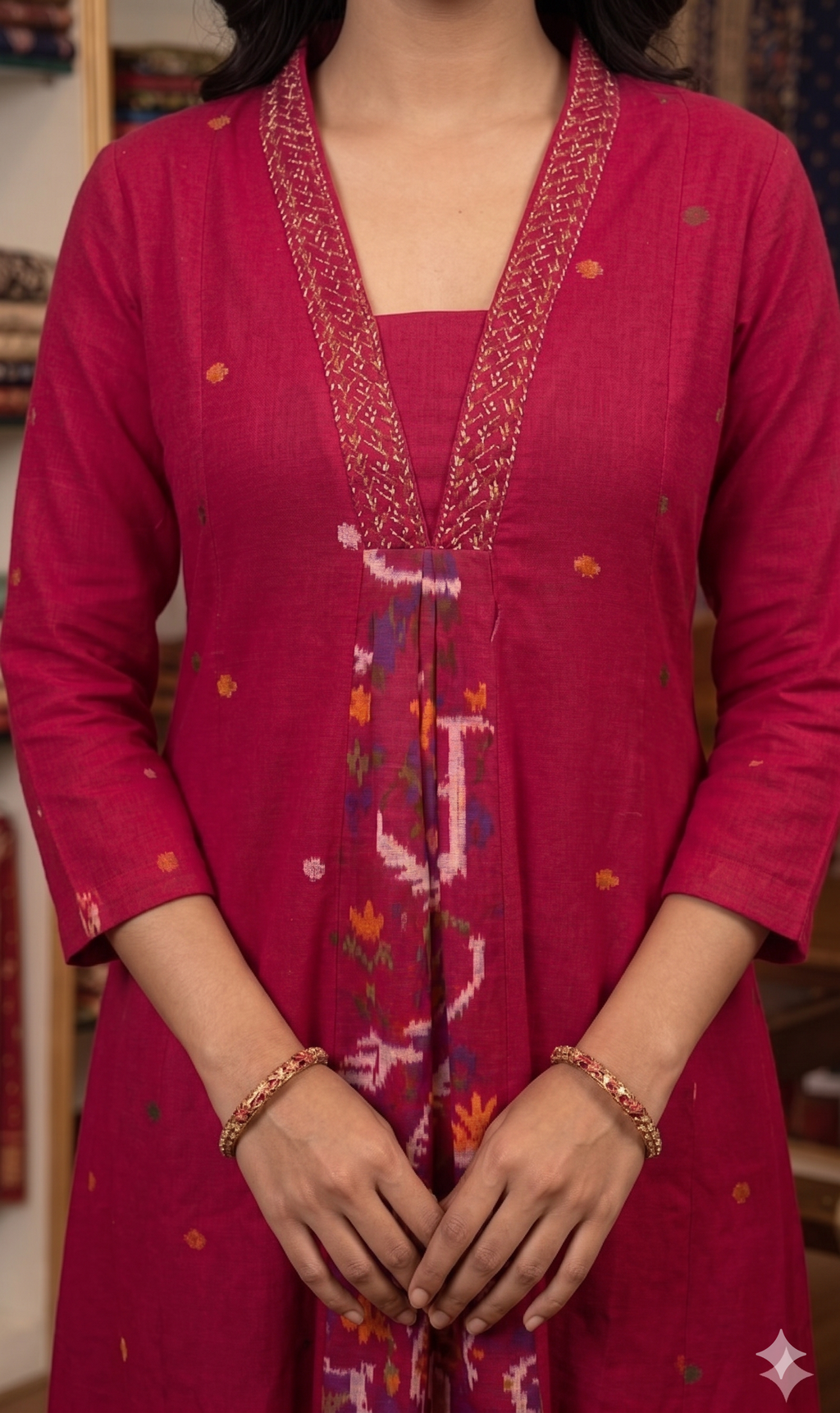 Magenta Ikat-Panel Fusion Kurta