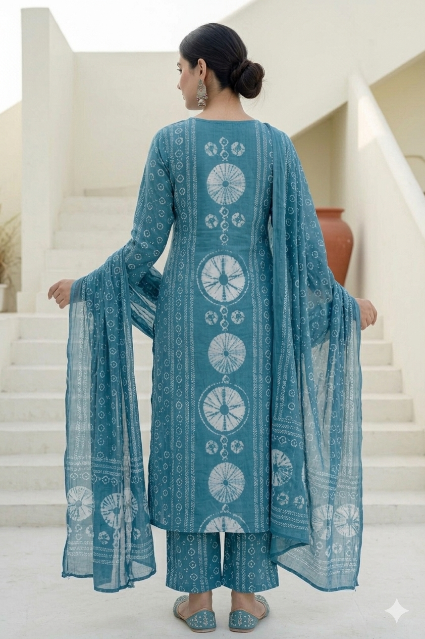 Indigo Blue Grey Tie-Dye and Shibori Print Straight Kurta Pant Set