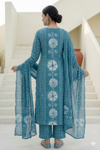 Indigo Blue Grey Tie-Dye and Shibori Print Straight Kurta Pant Set
