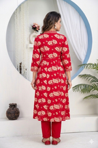 Festive Red Floral Print Anarkali Kurta Palazzo Set