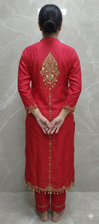 Elegant Red Silk Kurta Palazzo Set