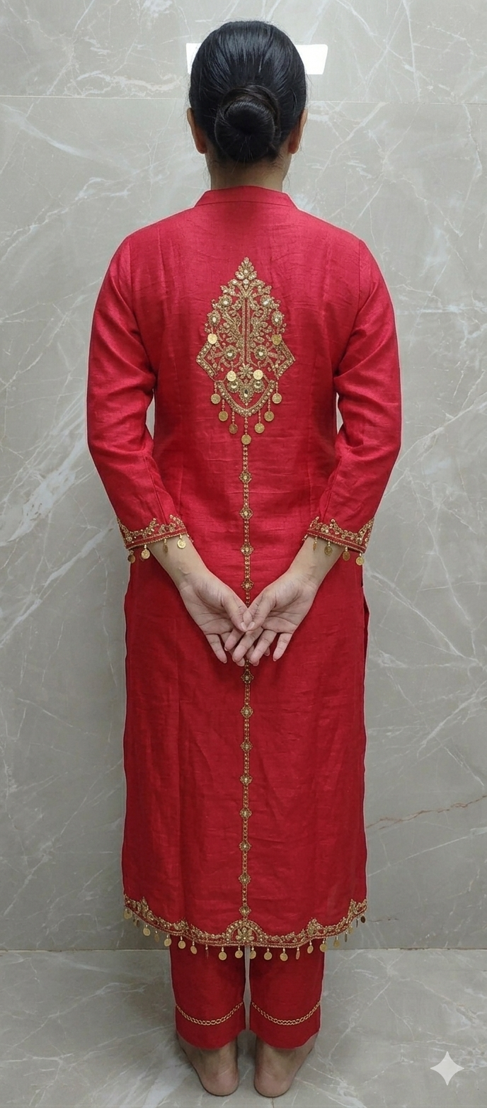 Elegant Red Silk Kurta Palazzo Set