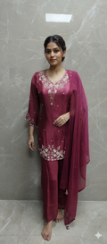 Elegant Floral Embroidered Silk Kurta Sharara Set