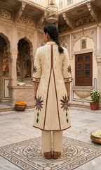 Cream Beige Collared A-Line Kurta