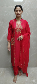Elegant Red Silk Kurta Palazzo Set