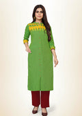 The Parrot Green Ikat-Accent Kurta
