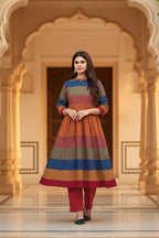 Boho-Chic Handloom Stripe Anarkali Kurti