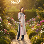 Pastel Striped Floral Yoke Kurta