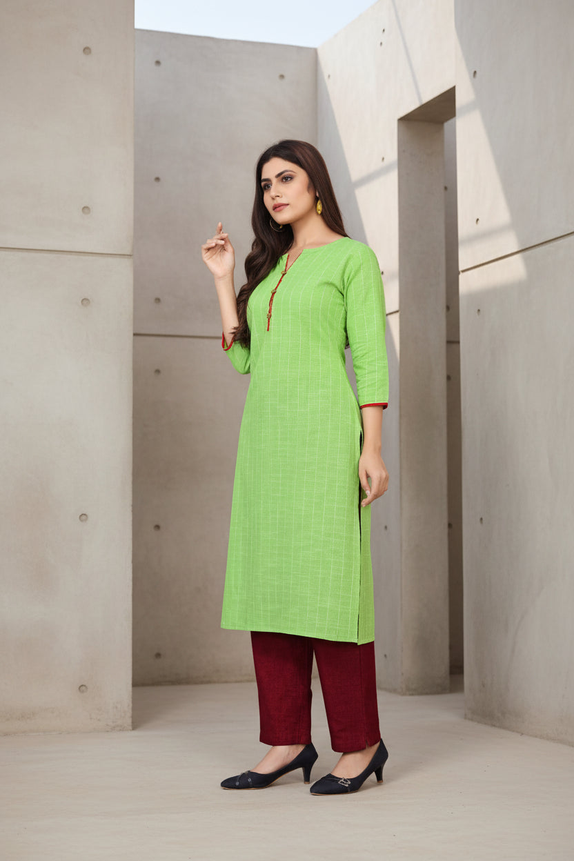 Mint Green Checked Straight Kurti