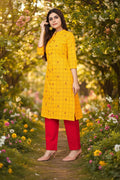 Mustard Yellow Checked Straight Kurti