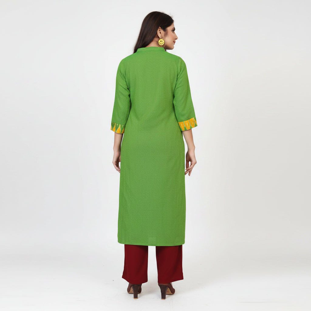 The Parrot Green Ikat-Accent Kurta