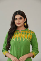 The Parrot Green Ikat-Accent Kurta