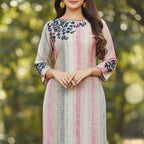 Pastel Striped Floral Yoke Kurta
