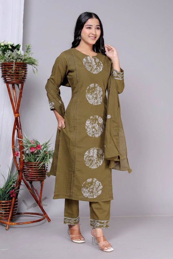 Olive Green Circular Motif Set