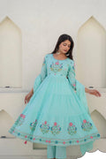 Sky Blue Floral Tiered Anarkali Set