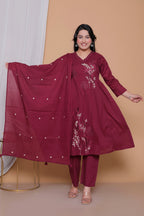 Deep Wine Embroidered Anarkali Set