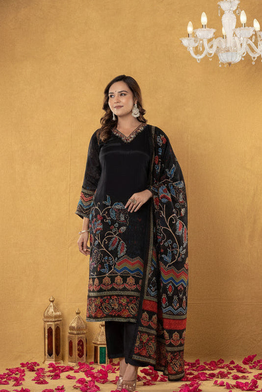 Royal Black Kalamkari Silk Set