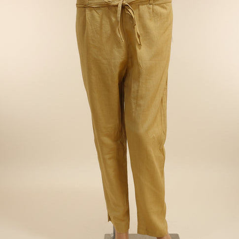 Solid Mustard Yellow Straight-Fit Cotton Trousers