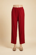 Women's Solid Maroon Straight-Fit Pants
