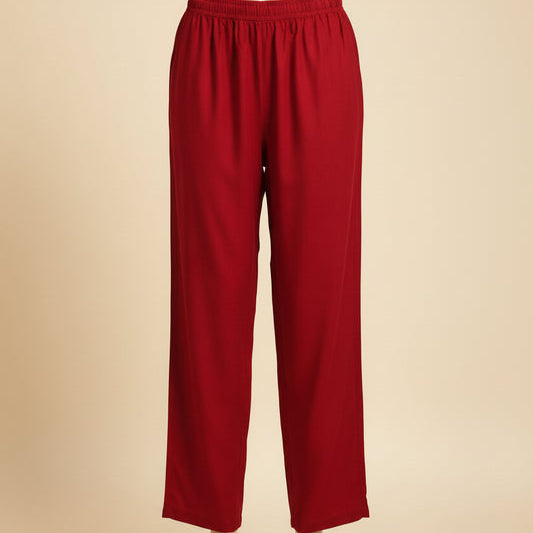 Women's Solid Maroon Straight-Fit Pants