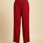 Women's Solid Maroon Straight-Fit Pants