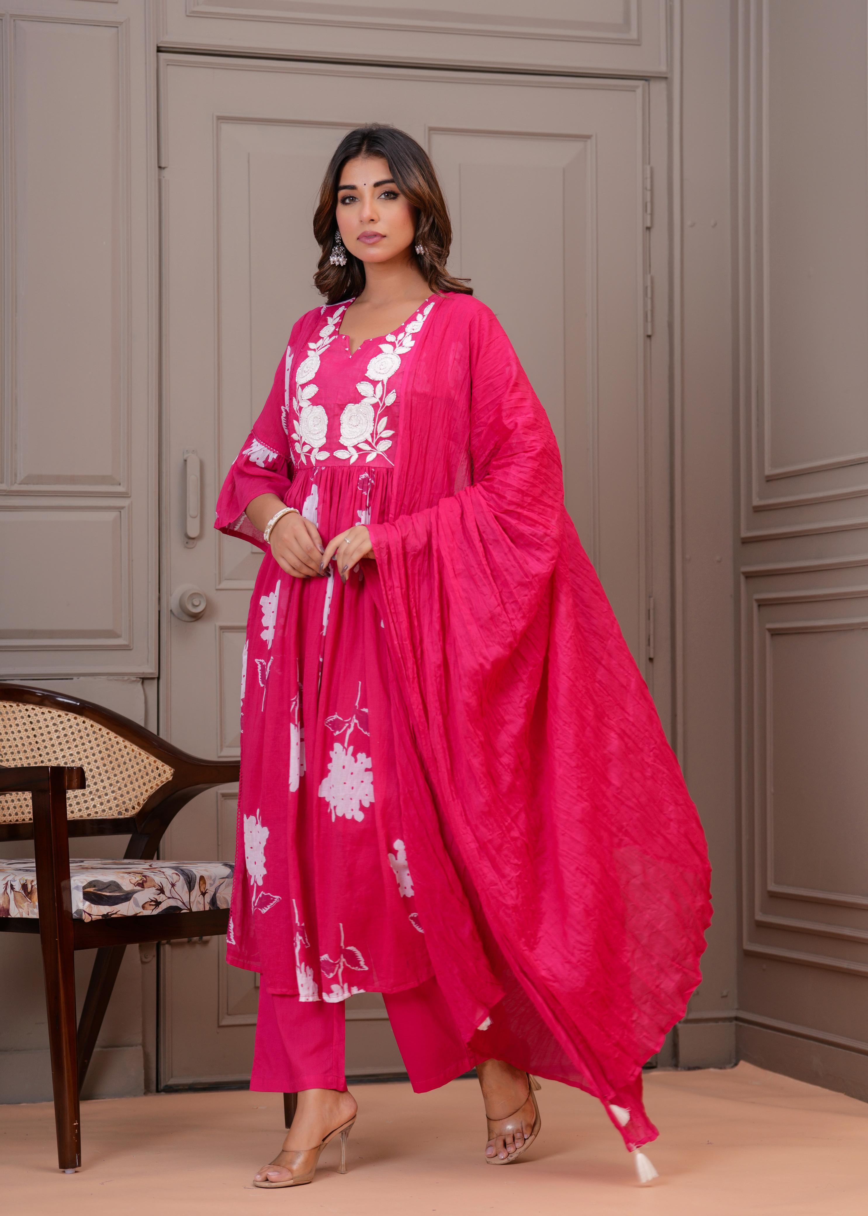 The Rani Pink Floral Anarkali Set