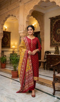 Ruby Red Heritage Anarkali with Bandhani Print Dupatta