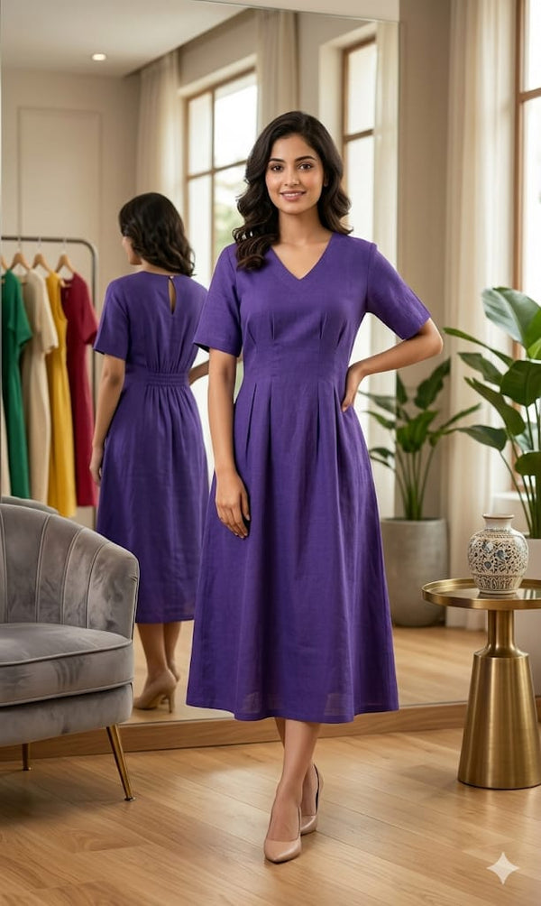 Royal Purple Pleated Midi Dress