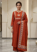 Rust Embroidered A-Line Suit Set