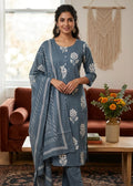 Slate Blue Pintuck Block Print Set