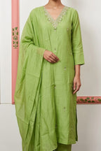 Pistachio Green Silk-Blend Straight Kurta